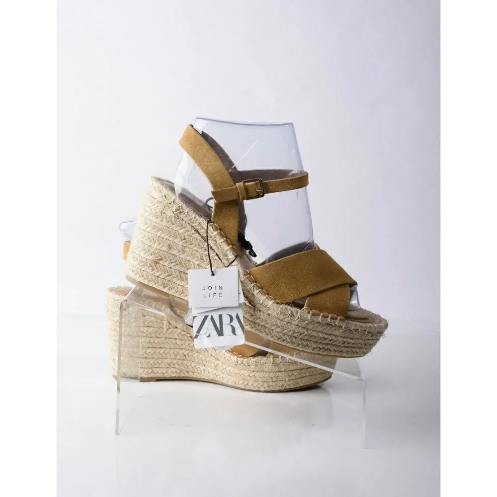 Zara Womens Wedges Sandals Suede Jute Platform EU 40 US 9 Tan Brown 2353/710 NWT - Picture 7 of 8